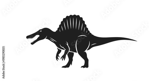 Black silhouette of a spinosaurus dinosaur.