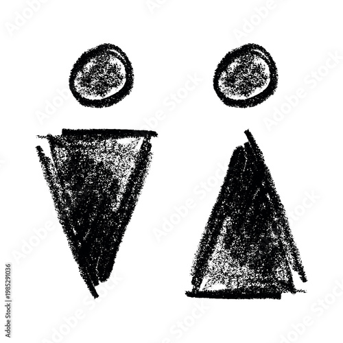 Hand drawn female and male gender identity sign Girls and boys Man and woman pictogram Lady and gentleman for restroom, toilet, washroom, lavatory, closet, WC, bathroom, door sticker