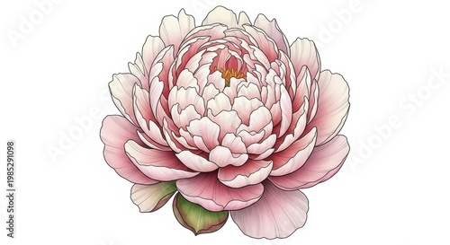 Vintage pink peony flower illustration, botanical garden blossom on white background, romantic floral element for wedding invitations and greeting cards