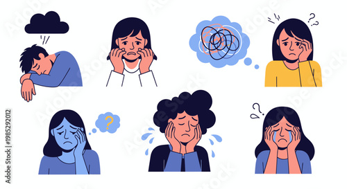 Mental Health Struggles: Anxiety, Depression, Stress, Overthinking Depicted