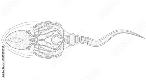 Stylized Sperm Cell Illustration with Tentacles, Microscopic View, 3D Render