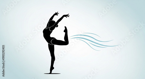 Woman in dynamic yoga pose with flowing lines symbolizing balance and harmony in fitness and wellness routine
