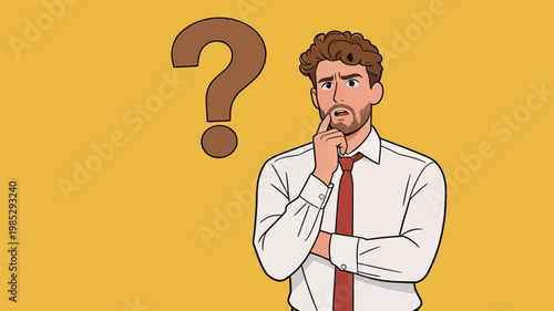 Confused Businessman Thinking with Question Mark