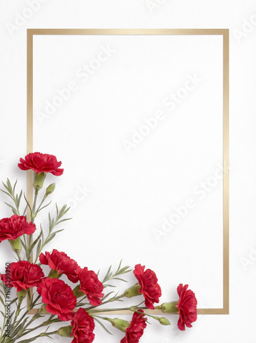 Red Carnation Floral Border with Elegant Gold Frame – Gratitude Greeting Card Template