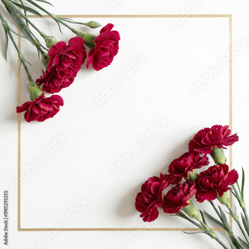 Red Carnation Floral Border with Elegant Gold Frame – Gratitude Greeting Card Template