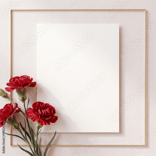 Red Carnation Floral Border with Elegant Gold Frame – Gratitude Greeting Card Template