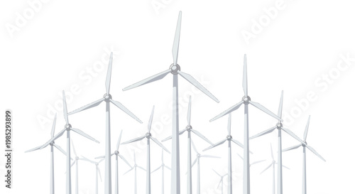 Array of white wind turbines for sustainable clean energy generation