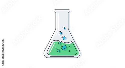 A simple line art illustration of an Erlenmeyer flask with a bubbling green chemical liquid.