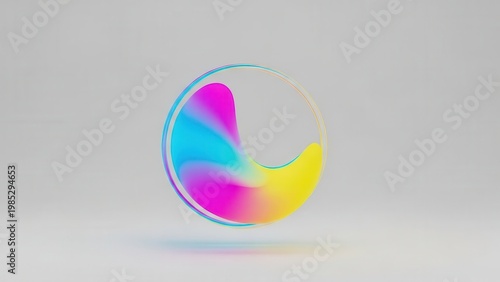 Vibrant abstract fluid shape inside a transparent ring on a minimalist background digital art