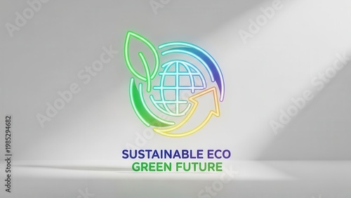 Dynamic neon glowing symbol of global eco-friendly sustainability and a bright green future concept