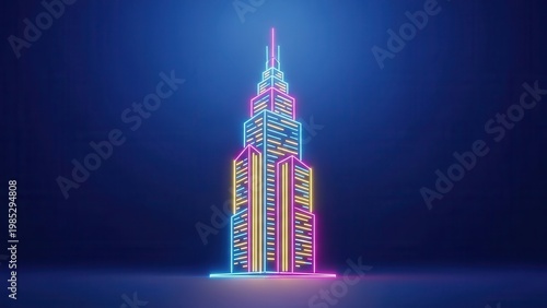 Futuristic Neon City Skyscraper Outline Against a Deep Blue Backdrop Illuminating Urban Dreams