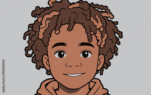 Portrait of a Smiling Boy with Curly Hair