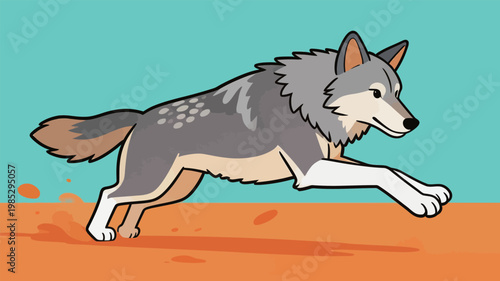 Running Gray Wolf Illustration in Cartoon Style