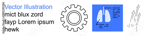 Industry, healthcare, innovation, diagnostics, technology, and progress. A gear, lung diagram and arrows are . Industry and healthcare concepts are through mechanical and medical