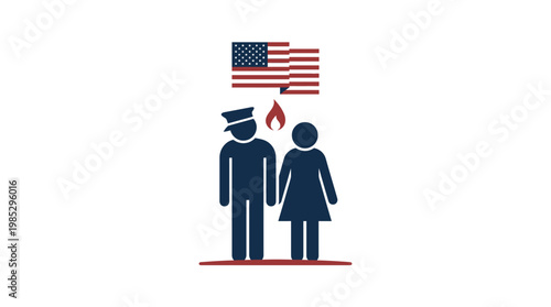 American Patriotism Couple with Flag and Fire