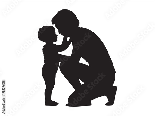 Father and child bonding black silhouette flat design clipart vector illustration. parenting love family icon design
