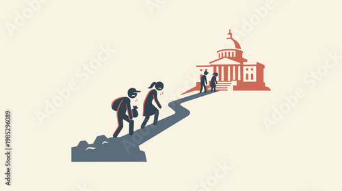 People Ascending to a Government Building