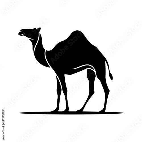 Camel Silhouette Side View, Dromedary Desert Animal Standing Vector Illustration Isolated on White Background
