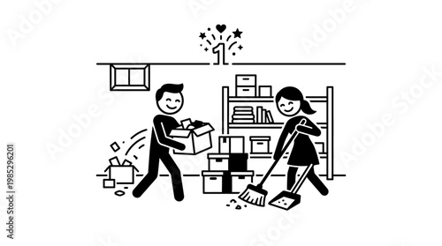 Couple Cleaning and Organizing a Storage Room