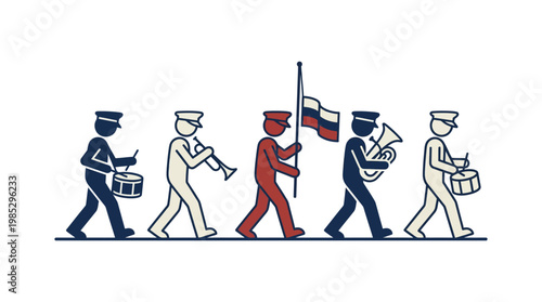 Cartoon Marching Band with Russian Flag
