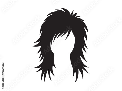 Messy Shaggy Hair Silhouette, Modern female shag haircut silhouette vector isolated on white background