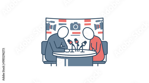 Press Conference with Journalists and Microphones