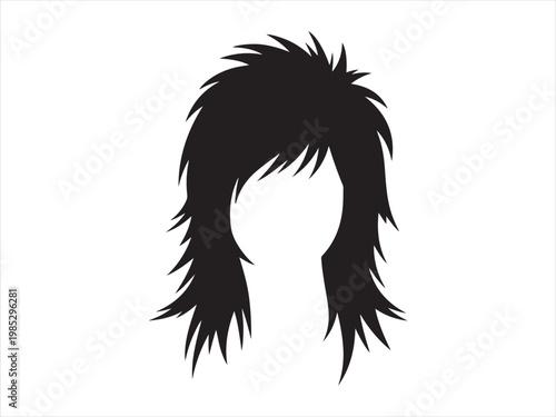 Messy Shaggy Hair Silhouette, Modern female shag haircut silhouette vector isolated on white background