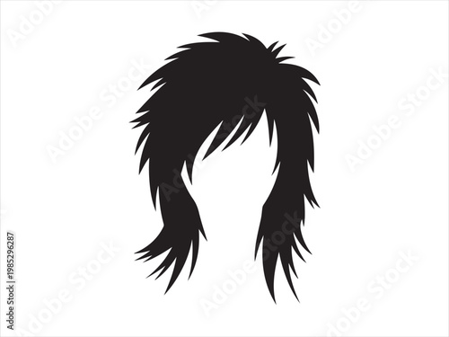 Messy Shaggy Hair Silhouette, Modern female shag haircut silhouette vector isolated on white background