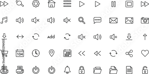 Multimedia control and user interface icon set in minimal outline style for web apps mobile systems and digital platforms