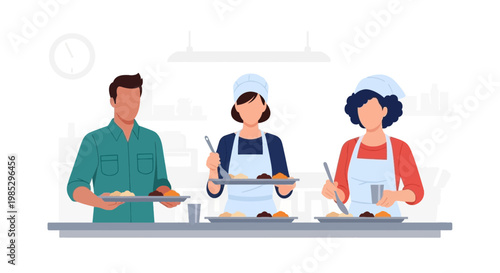 Diverse Group Cooking in Modern Kitchen