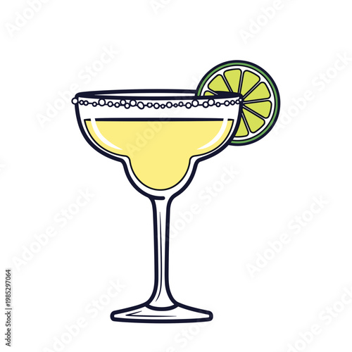 Margarita cocktail with lime wedge in modern line art illustration