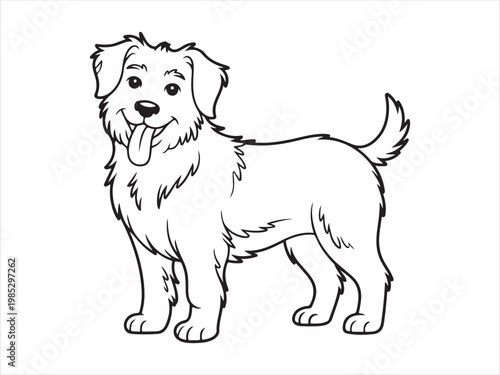Outline adorable Maltese puppy drawing, pure white fluffy dog, isolated on white background