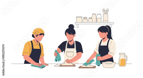 Women Cooking Together in Modern Kitchen with Cooking Accessories