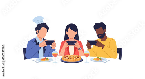 Friends Enjoying Dinner Together with Pizza at a Table