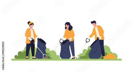 Group of People Cleaning Outdoors in a Park