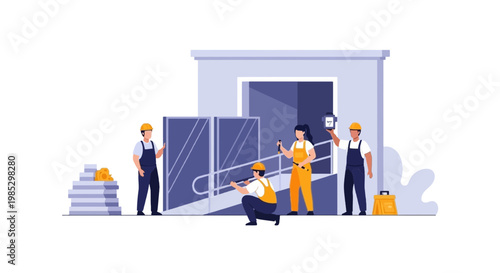 Glass Installation Crew Building Modern Glass Facade