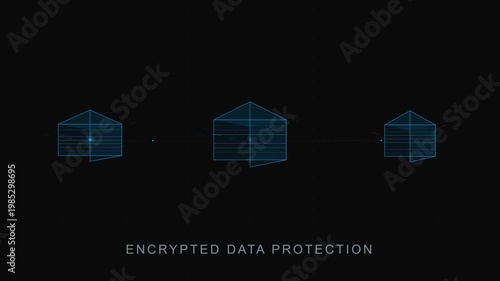 Digital Encrypted Data Protection Concept with Wireframe Cubes