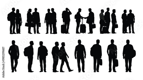 A collection of black silhouettes depicting diverse people engaged in various everyday activities high quality professional