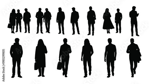 A collection of black silhouettes depicting diverse people including men women and couples standing together
