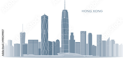 Hong Kong skyline detailed vector with IFC and Bank of China Tower modern corporate style