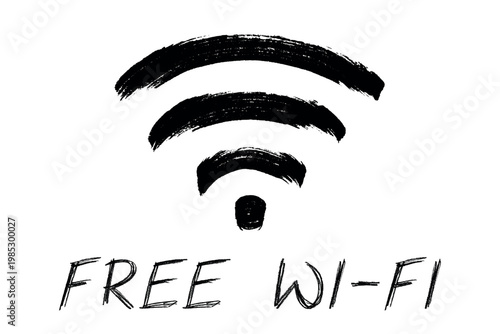 Hand drawn free wifi spot zone sign Public wi-fi area sign Wireless internet clipart in doodle style Single element for print, web, design, decor 3G, 4G, 5G, 6G, IoT
