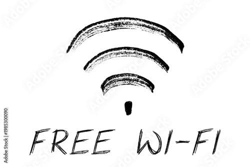 Hand drawn free wifi spot zone sign Public wi-fi area sign Wireless internet clipart in doodle style Single element for print, web, design, decor 3G, 4G, 5G, 6G, IoT