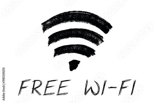 Hand drawn free wifi spot zone sign Public wi-fi area sign Wireless internet clipart in doodle style Single element for print, web, design, decor 3G, 4G, 5G, 6G, IoT