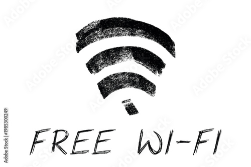 Hand drawn free wifi spot zone sign Public wi-fi area sign Wireless internet clipart in doodle style Single element for print, web, design, decor 3G, 4G, 5G, 6G, IoT