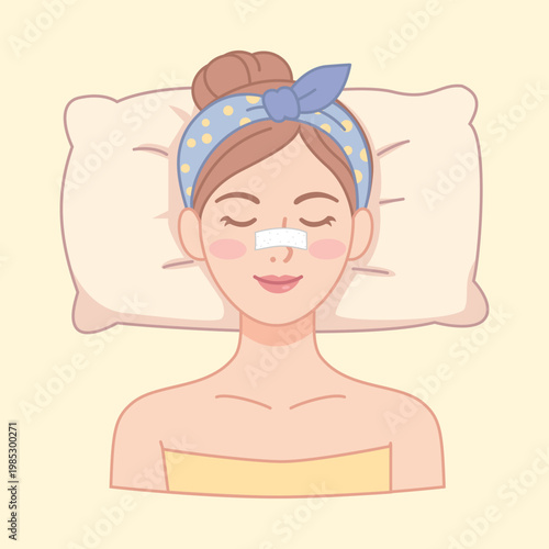 Woman After Rhinoplasty With Nasal Strip