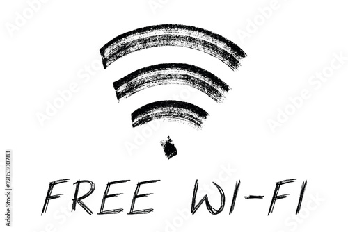 Hand drawn free wifi spot zone sign Public wi-fi area sign Wireless internet clipart in doodle style Single element for print, web, design, decor 3G, 4G, 5G, 6G, IoT