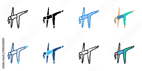 Half Moon Pose icons set multiple style collection. Editable stroke 
