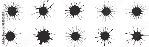Minimalist black ink splatter vector graphics representing abstract splashes and bursts with a grunge artistic flair