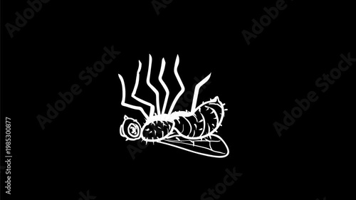 2d Animation motion graphics drawing of a dead fly on its back struggling to go upright on white, black and green screen in 4K ultra-high-definition.