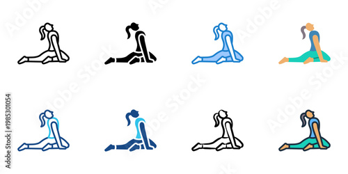 Pigeon Pose icons set multiple style collection. Editable stroke 
